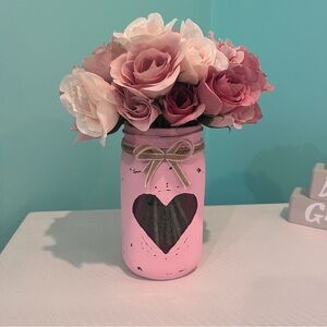 Blush Pink Mason Jar with Faux Roses